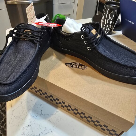 Vans Forager Low Cut Black Denim Black V3780 Men's Size 10 LOAFER BOAT SHOE NEW - Picture 3 of 13